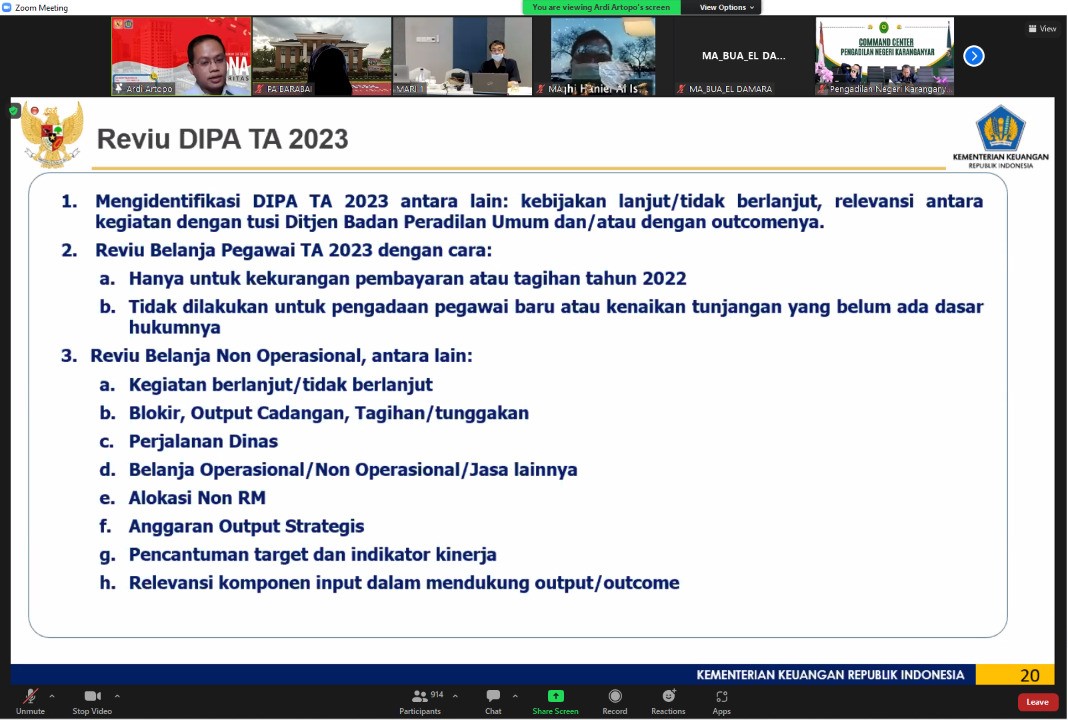 MONITORING DAN EVALUASI PROGRAM DAN ANGGARAN MAHKAMAH AGUNG RI